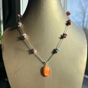 Spiney Oyster & Turquoise Liquid Silver Necklace